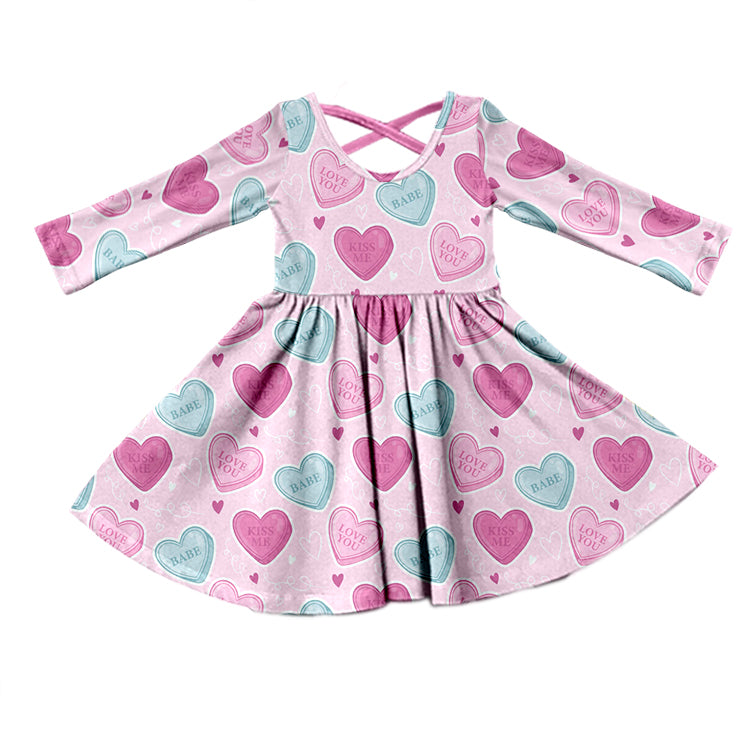 Baby Girls Toddler Pink Hearts Long Sleeve Knee Length Dresses Preorder