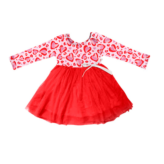 Baby Girls Pink Hearts Bows Tutu Knee Length Dresses Preorder