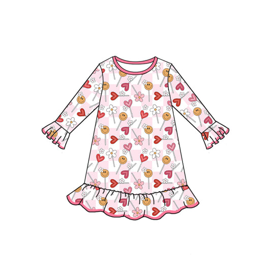 Baby Girls Valentines Flowers Hearts Ruffle Knee Length Gowns Dresses Preorder