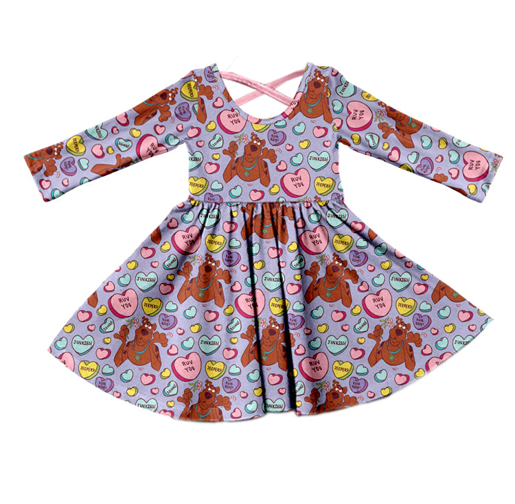 Baby Girls Dog Valentines Hearts Knee Length Dresses Preorder