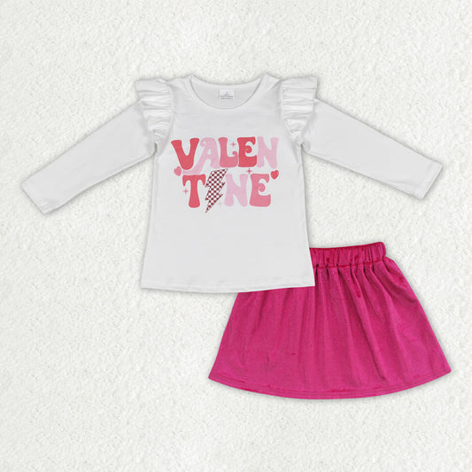 Baby Girls Valentines Long Sleeve Shirt Velvet Skirt Clothes Sets