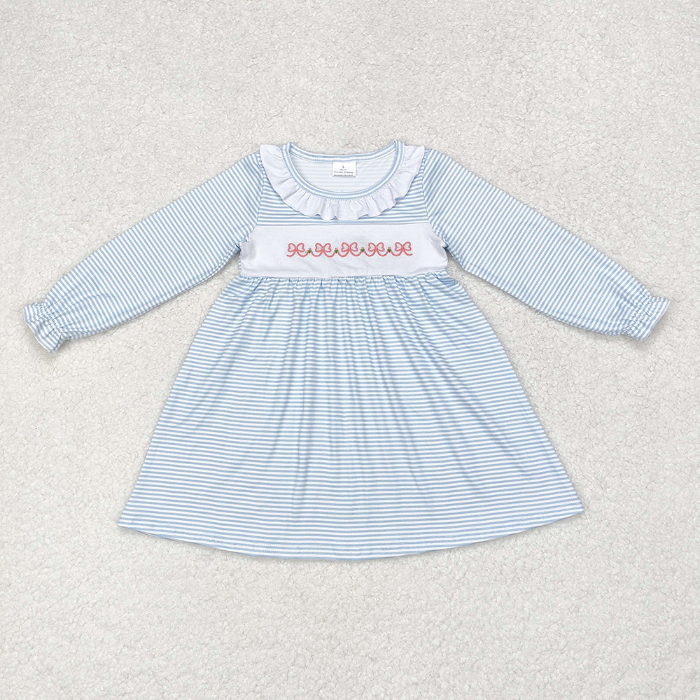 Baby Girls Blue Stripes Bows Sibling Sister Rompers Dresses