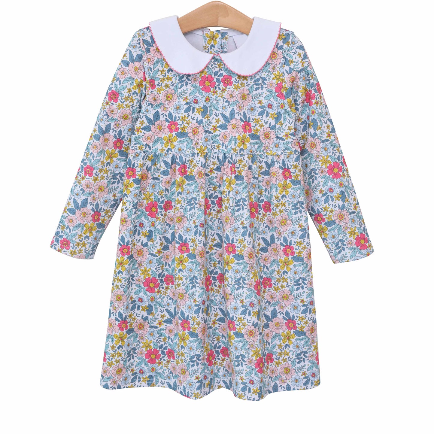 Baby Girls Blue Flowers Collar Long Sleeve Knee Length Dresses Preorder