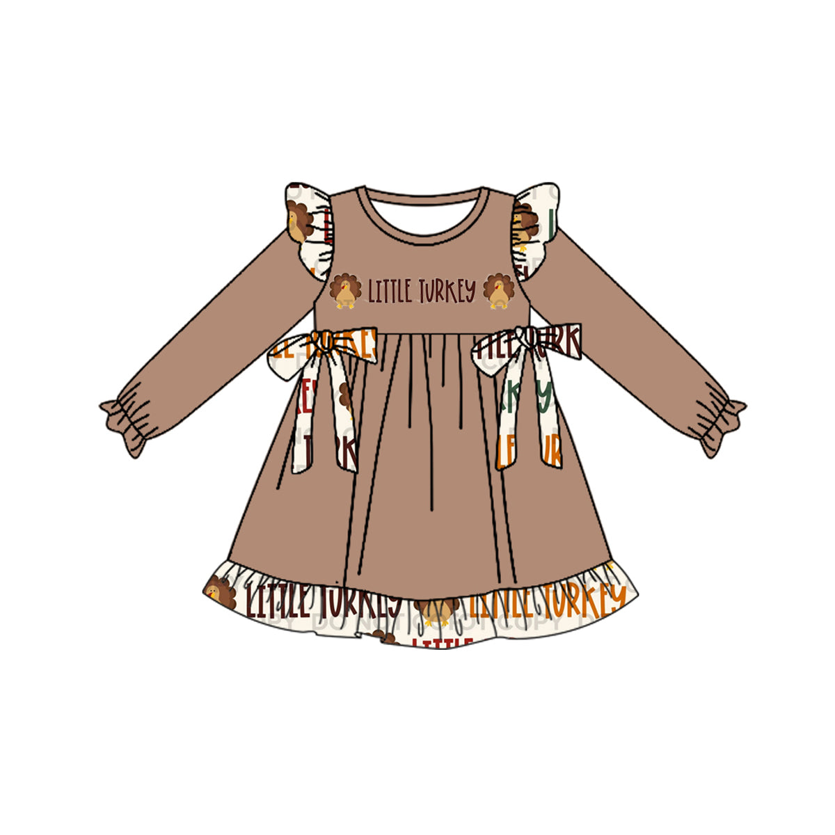 Baby Girls Thanksgiving Little Turkey Bows Knee Length Dresses Preorder