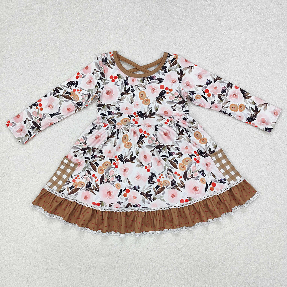 Baby Girls Fall Pumpkin Ruffle Checkered Knee Length Dresses