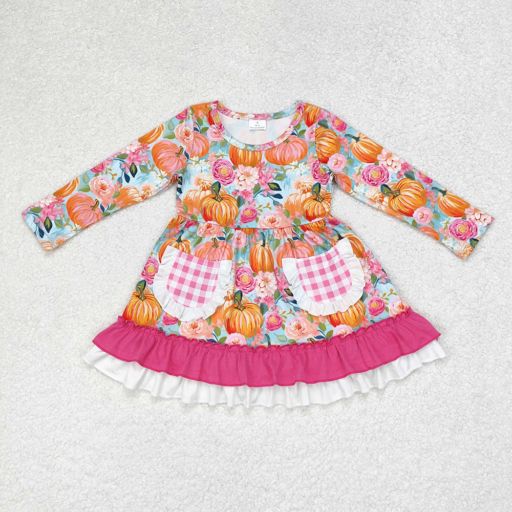 Baby Girls Pumpkin Flowers Sibling Rompers Dresses Clothes Sets