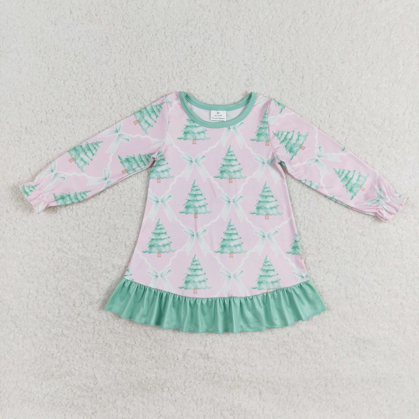 Sibling Baby Girls Bows Trees Plaid Christmas Ruffle Knee Length Dresses