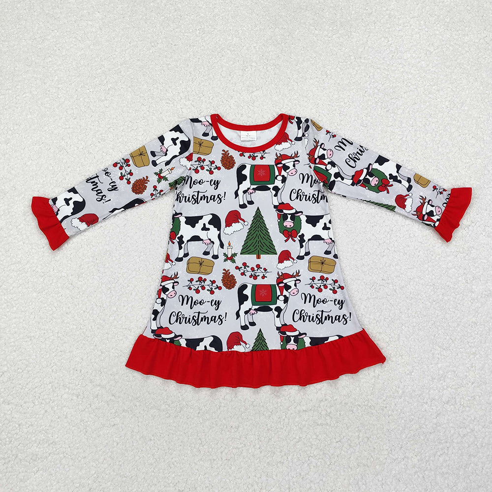 Baby Girls Christmas Cows Knee Length Gowns Dresses