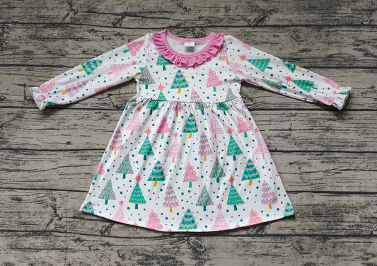 Baby Girls Pink Christmas Colorful Trees Knee Length Dresses