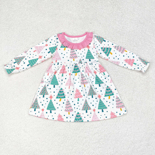 Baby Girls Pink Christmas Colorful Trees Knee Length Dresses