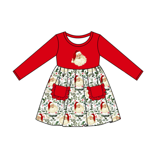 Baby Girls Christmas Santa Pockets Knee Length Dresses Preorder