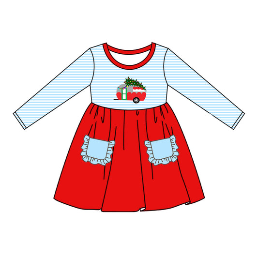 Baby Girls Christmas Car Tree Pockets Knee Length Dresses Preorder