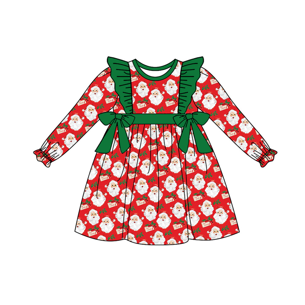 Baby Girls Christmas Santa Bows Long Sleeve Knee Length Dresses Preorder