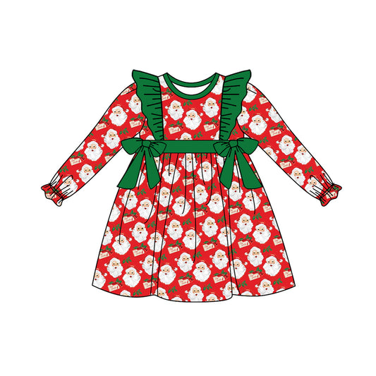 Baby Girls Christmas Santa Bows Long Sleeve Knee Length Dresses Preorder