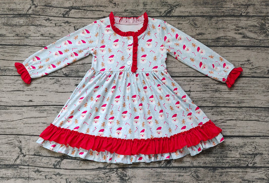 Baby Girls Christmas Santa Candy Cane Ruffle Knee Length Dresses