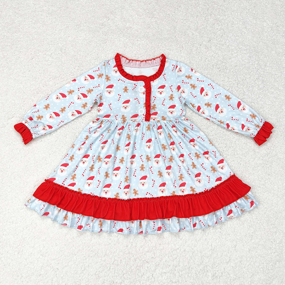 Baby Girls Christmas Santa Candy Cane Ruffle Knee Length Dresses