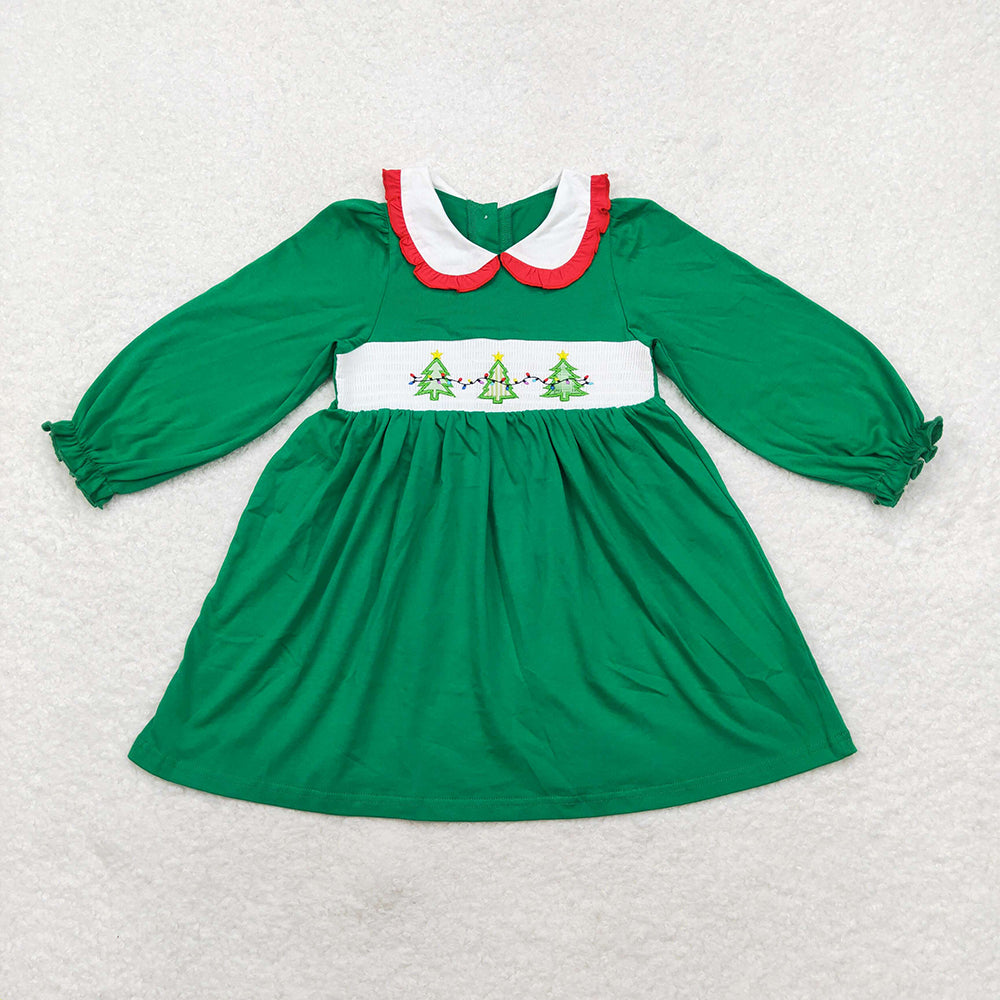 Baby Girls Christmas Tree Green Knee Length Smocked Dresses