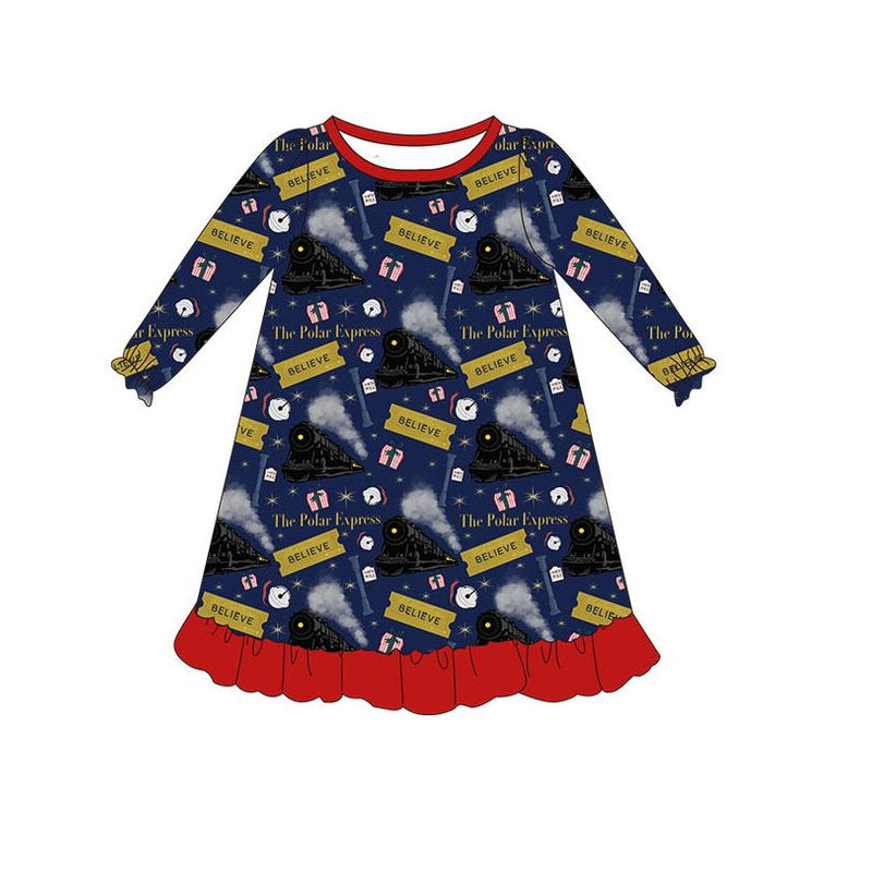 Baby Girls Christmas Train Long Sleeve Knee Length Dresses Preorder