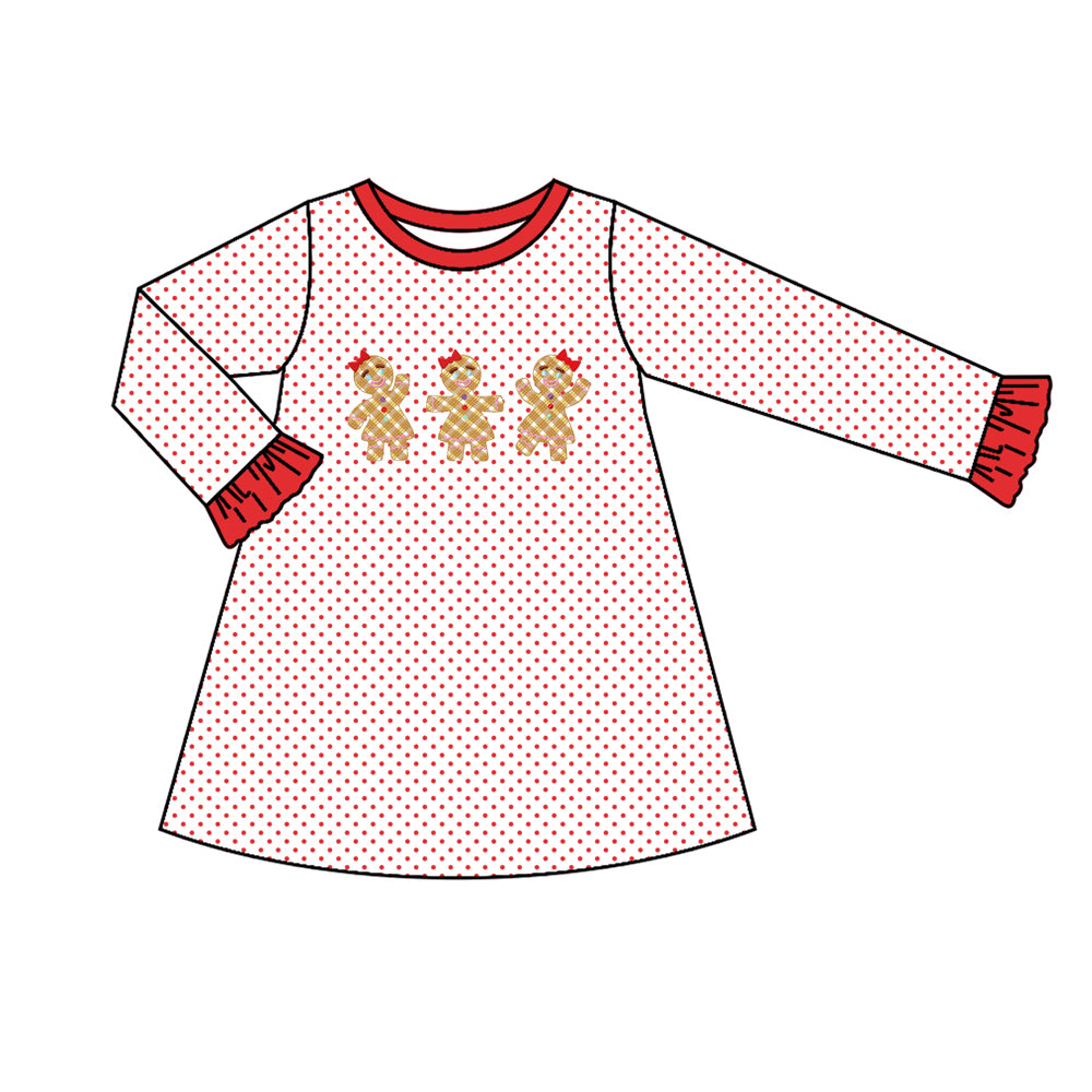 Baby Girls Christmas Red Dots Gingerbread Knee Length Dresses Preorder