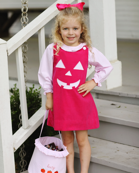 Baby Girls Pink Halloween Face 2pcs Shirt Knee Length Dresses Preorder