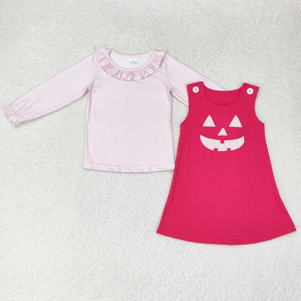 Baby Girls Pink Halloween Face 2pcs Shirt Knee Length Dresses Sets