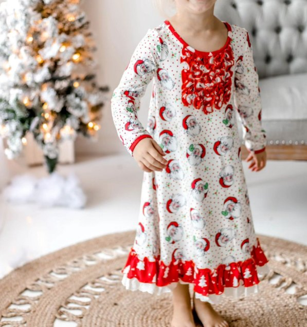 Baby Girls Christmas Dots Ruffle Santa Gown Dresses Preorder