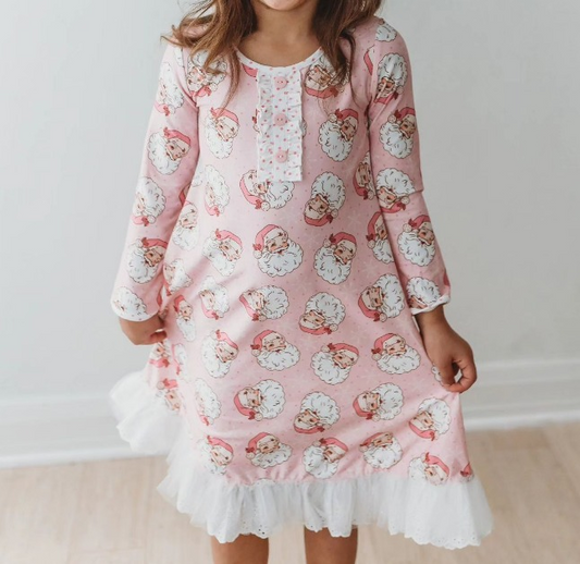 Baby Girls Pink Santa Lace Ruffle Knee Length Dresses Preorder