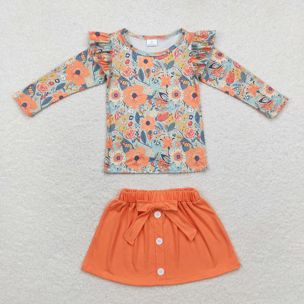 Baby Girls Fall Orange Flowers Shirts Skirt Clothes Sets