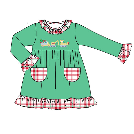 Baby Girls Christmas Tractor Knee Length Dresses Preorder