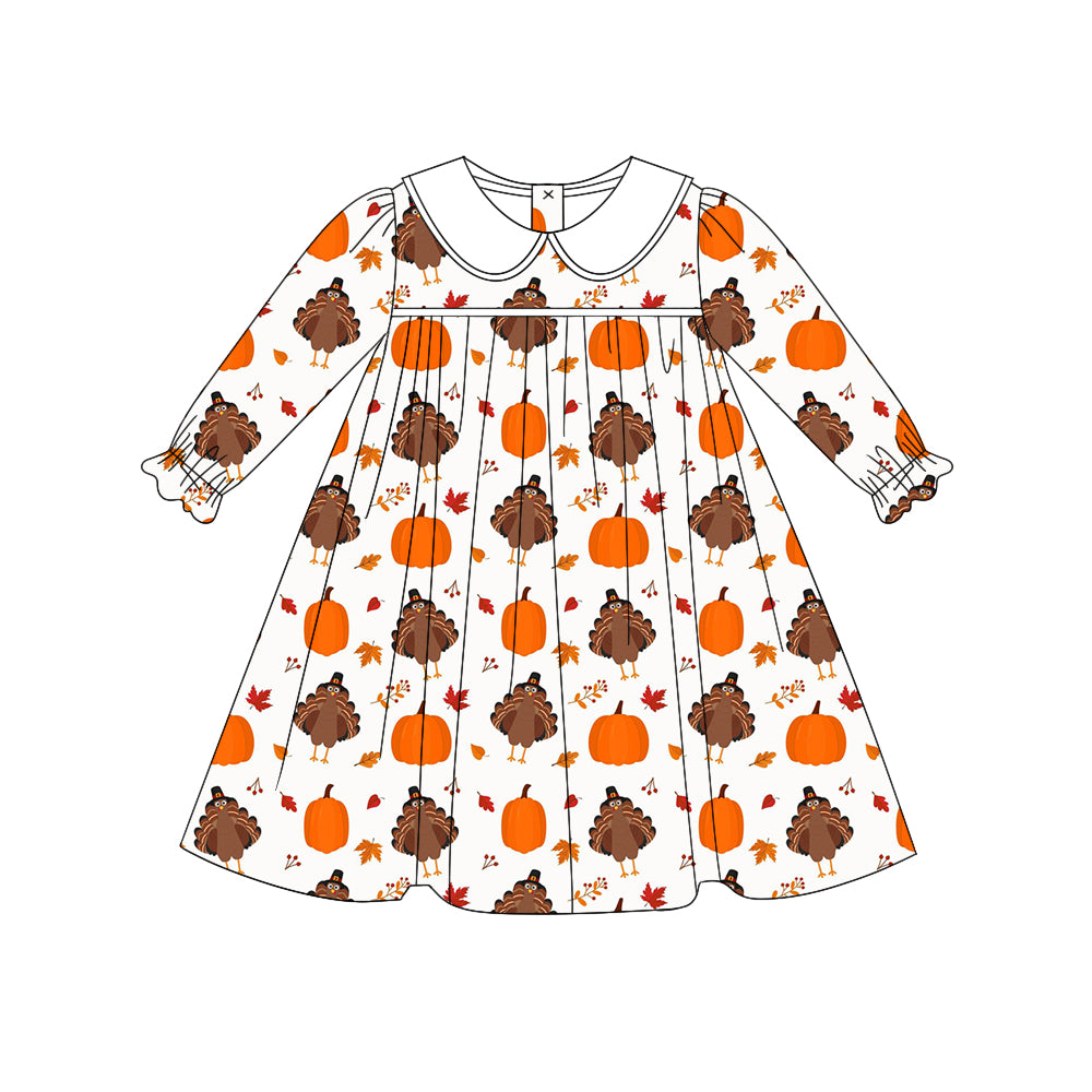 Baby Girls Turkey Thanksgiving Pumpkins Knee Length Dresses Preorder