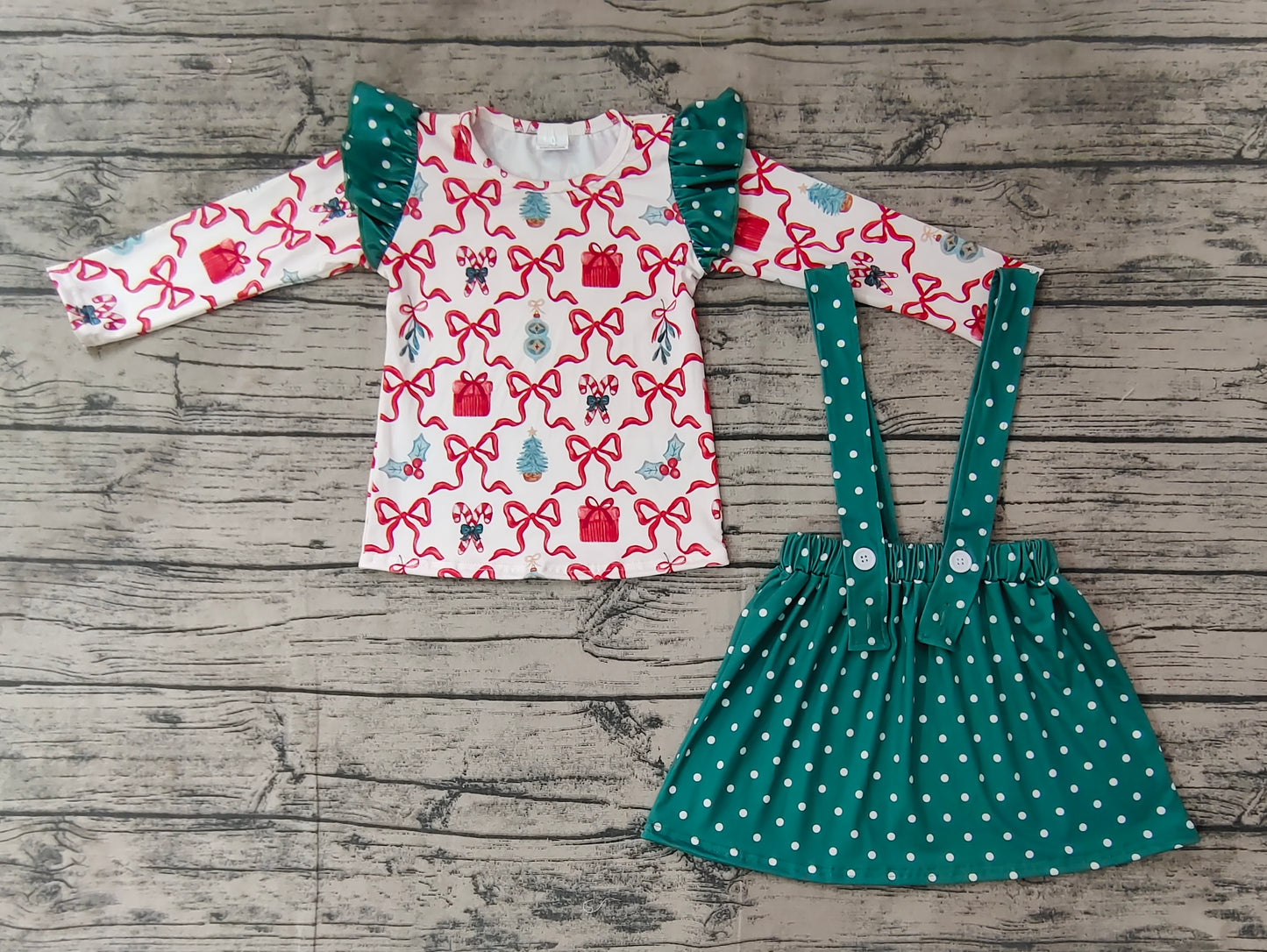 Baby Girls Christmas Bows Gifts Tunic Top Suspender Skirt Clothes Sets