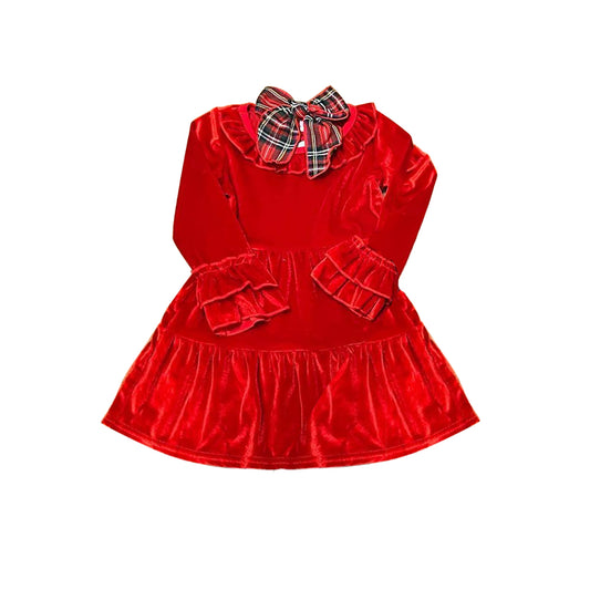 Baby Girls Red Velvet Ruffle Knee Length Dresses Preorder