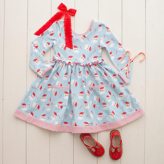 Baby Girls Christmas Blue Santa Pockets Knee Length Dresses Preorder