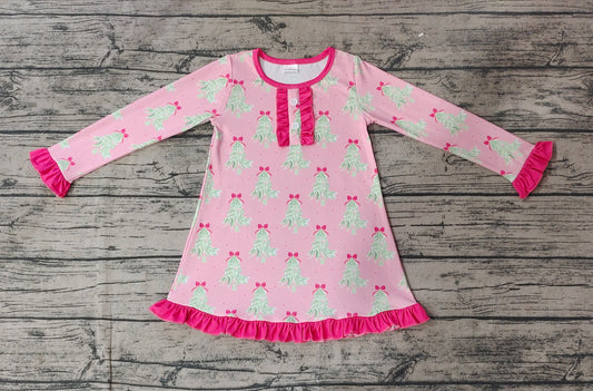 Baby Girls Christmas Tree Pink Long Sleeve Knee Length Dresses