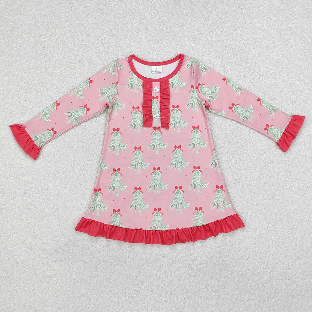 Baby Girls Christmas Tree Pink Long Sleeve Knee Length Dresses