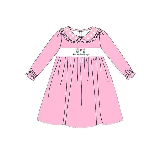 Baby Girls Pink Coffee Long Sleeve Knee Length Dresses Preorder