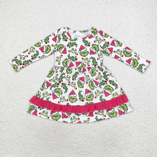 Baby Girls Christmas Green Face Hearts Knee Length Dresses