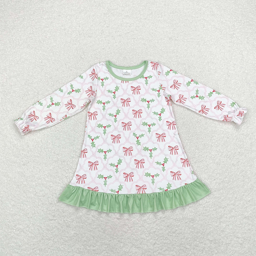 Family Mommy Baby Girls Christmas Bows Holly Pajamas Clothes Sets