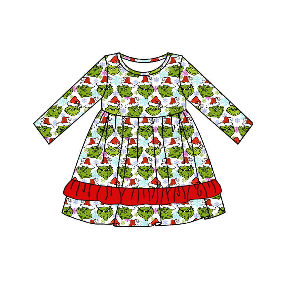 Baby Girls Christmas Green Face Snowflakes Knee Length Dresses Preorder