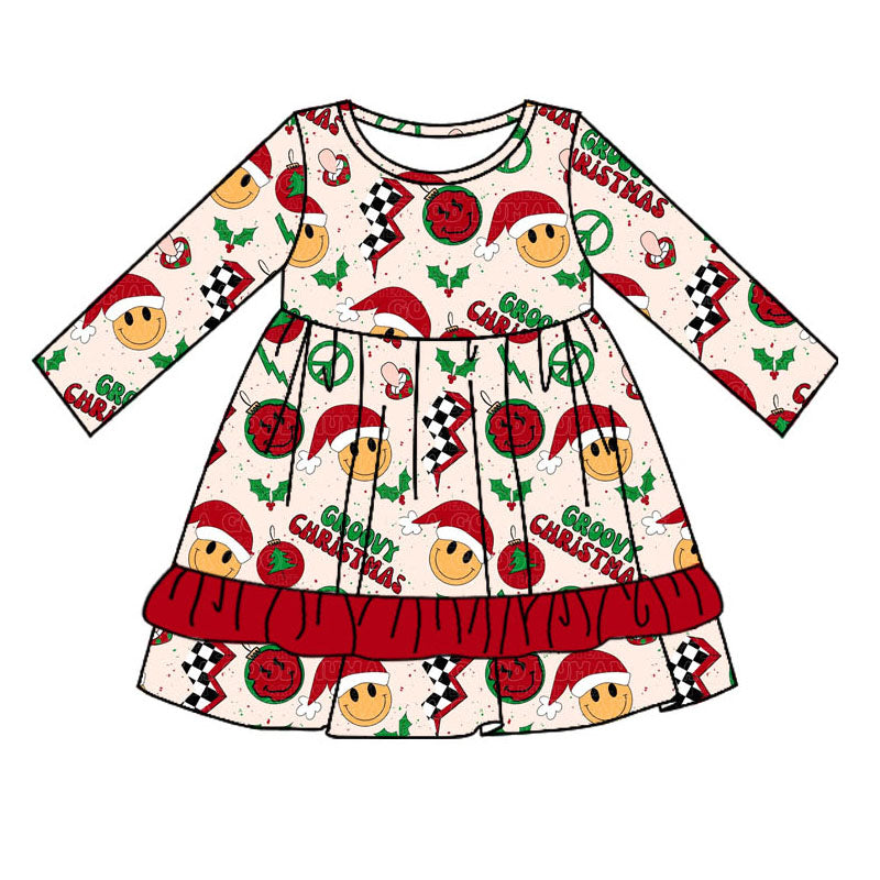 Baby Girls Christmas Groovy Smile Knee Length Dresses Preorder