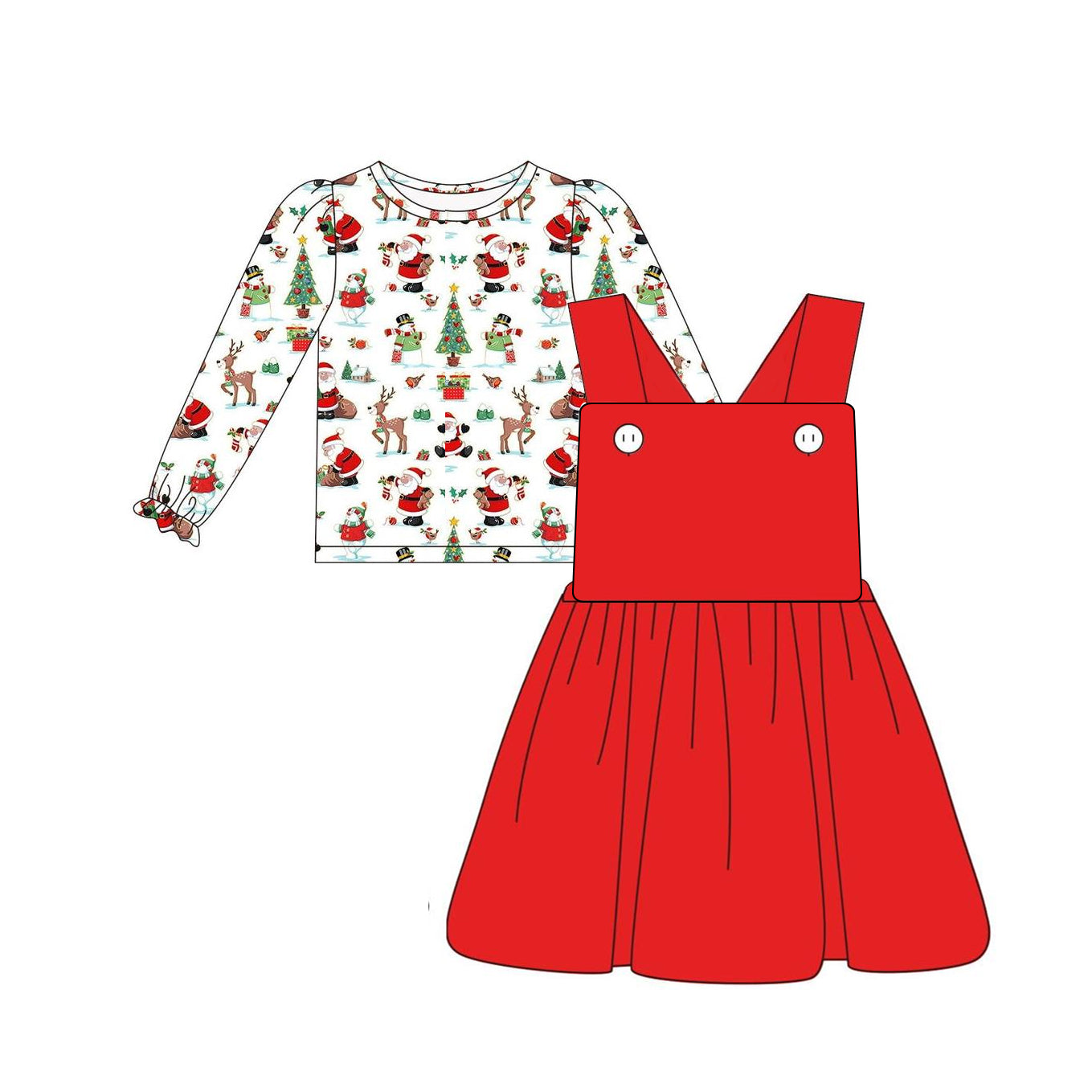 Baby Girls Red Cotton Straps Dress Christmas Shirt Clothes Sets Preorder