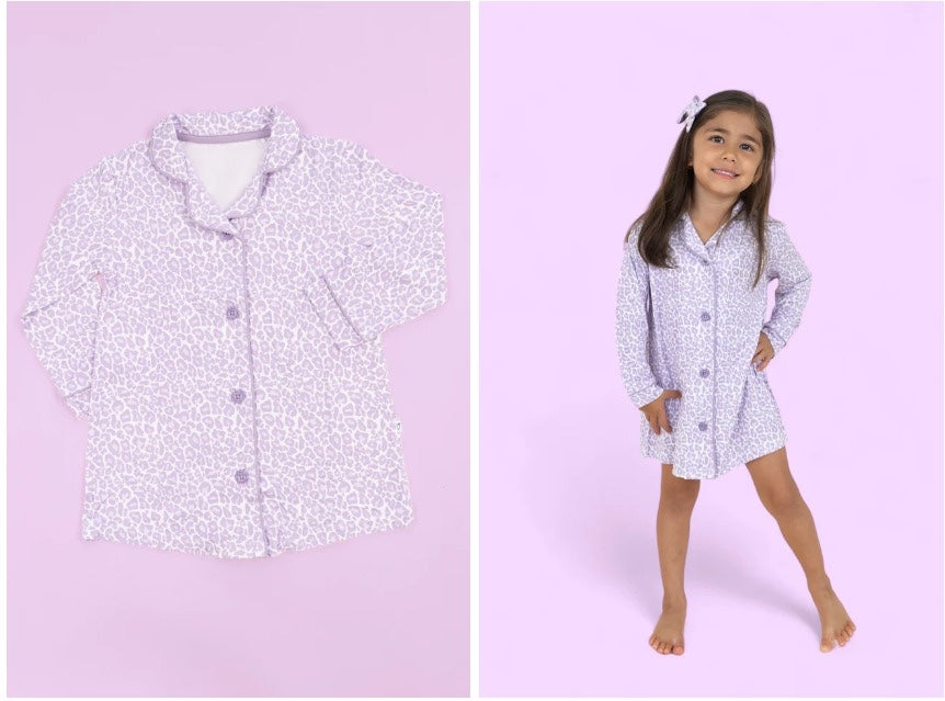 Baby Girls Lavender Leopard Sleepwear Tops Buttons Pajamas Preorder