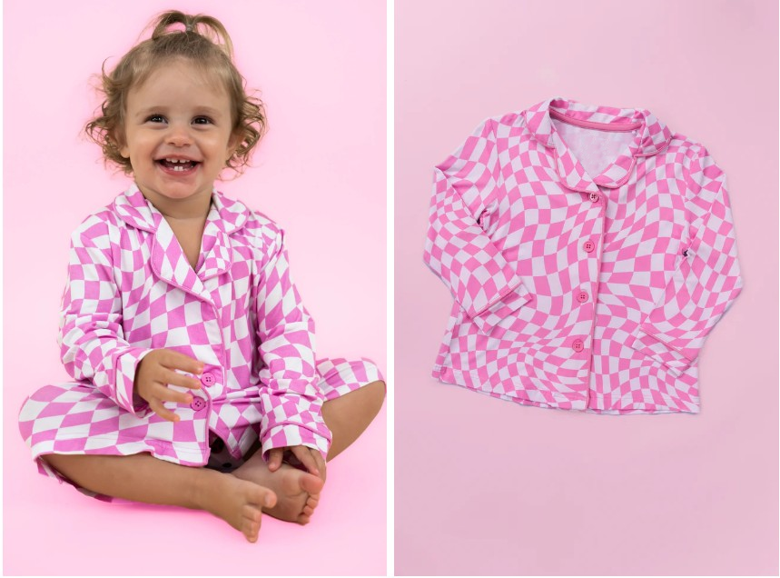 Baby Girls Pink Checkered Sleepwear Tops Buttons Pajamas Preorder