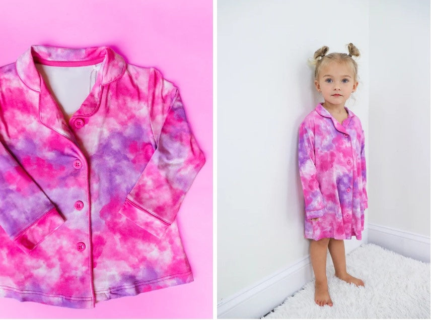 Baby Girls Tie Dye Pink Purple Sleepwear Tops Buttons Pajamas Preorder