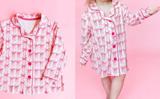 Baby Girls Pink Bows Sleepwear Tops Buttons Pajamas Preorder