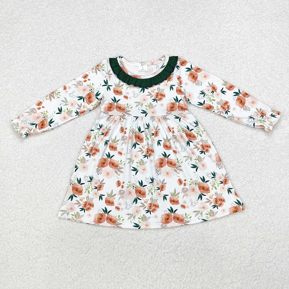 Baby Girls Green Orange Flowers Fall Knee Length Dresses