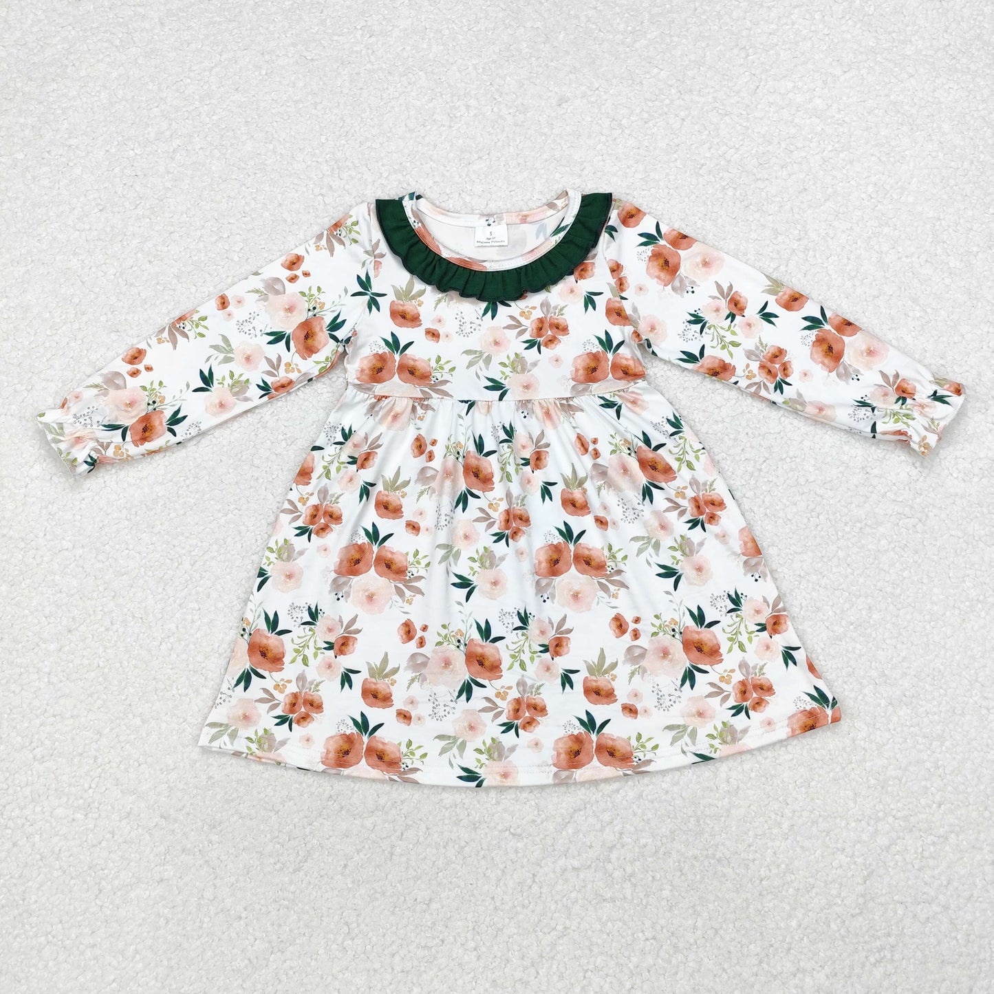 Sibling Baby Girls Flowers Plaid Long Ruffle Sleeve Knee Length Dresses