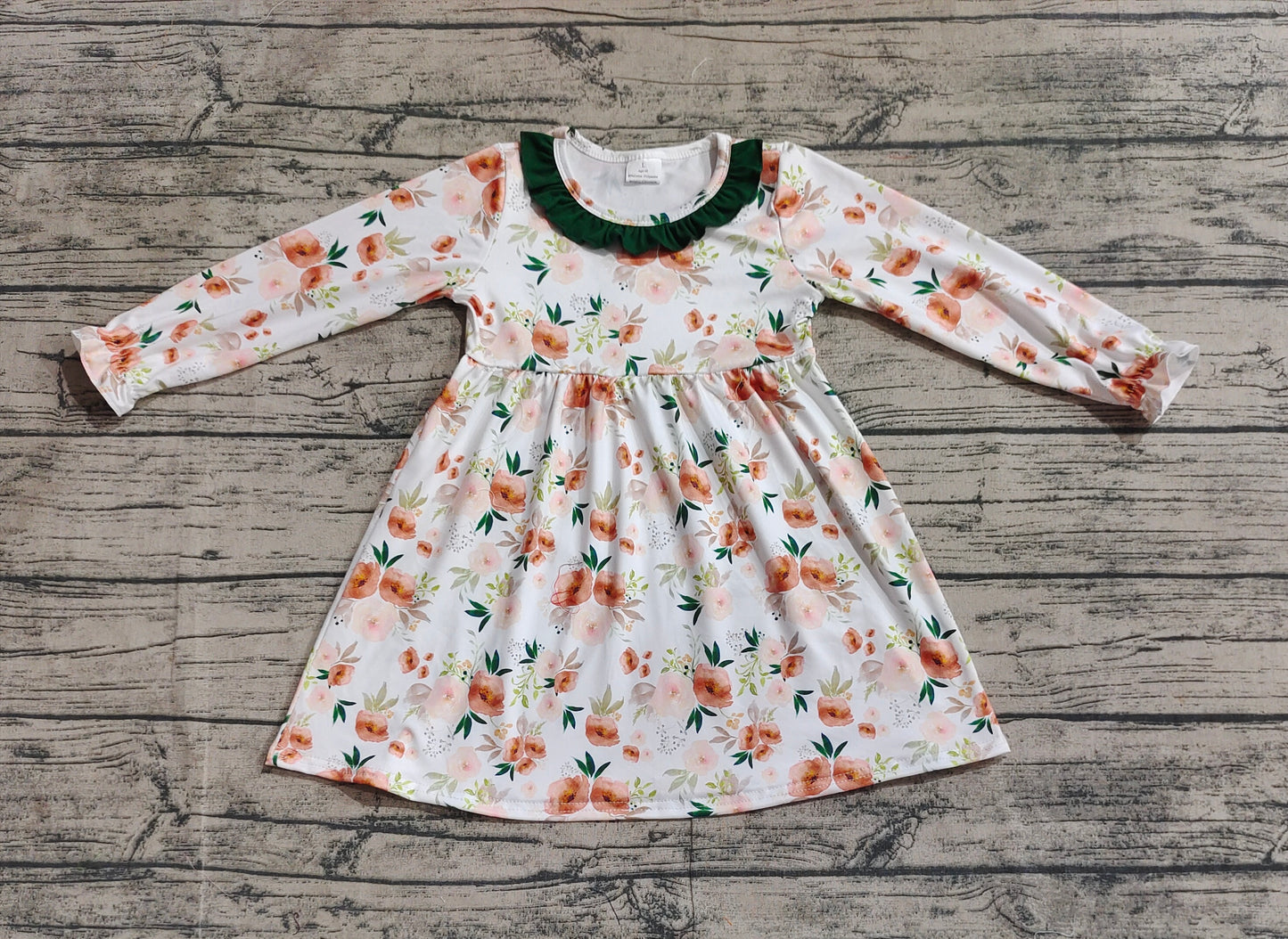 Baby Girls Green Orange Flowers Fall Knee Length Dresses