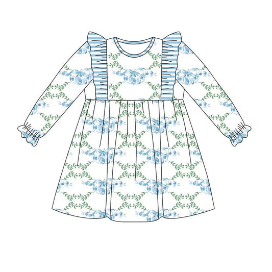 Baby Girls Blue Pumpkins Bows Knee Length Dresses Preorder