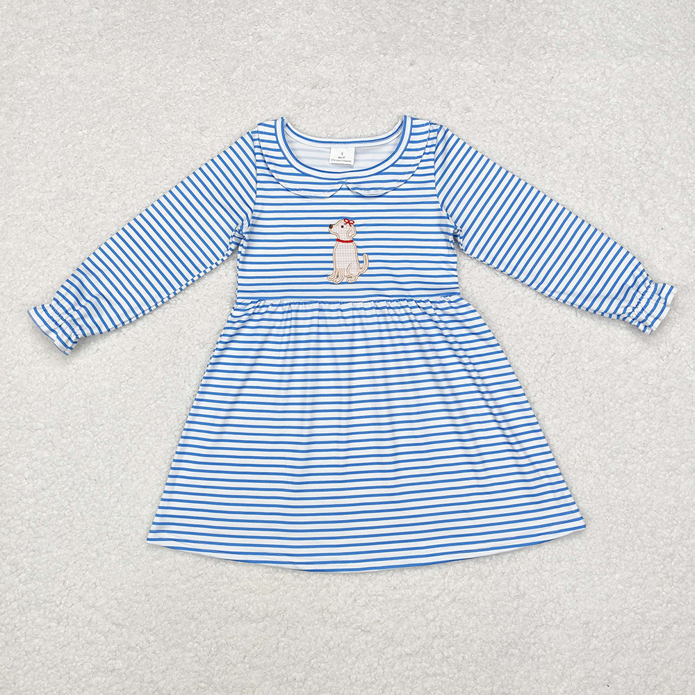 Baby Girls Blue Stripes Dog Knee Length Dresses